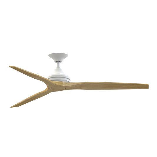 Fanimation Spitfire DC Custom 64in Ceiling Fan | Matte White and Natural Buttonwood Blades | Covered Patio & Bedroom | Model FPD6721BMW-64N