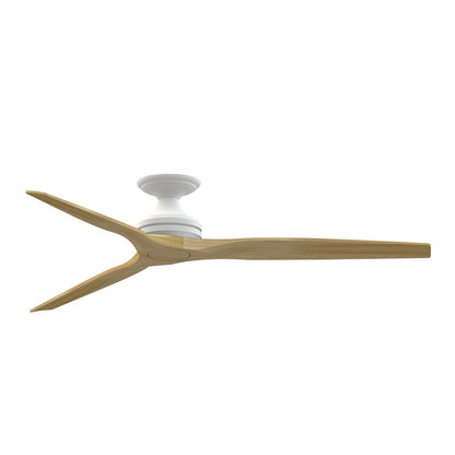 Fanimation Spitfire DC Custom 64in Flush Ceiling Fan | Matte White and Natural Buttonwood Blades | Covered Patio & Porch | Model FPD6721BMW-64N-F