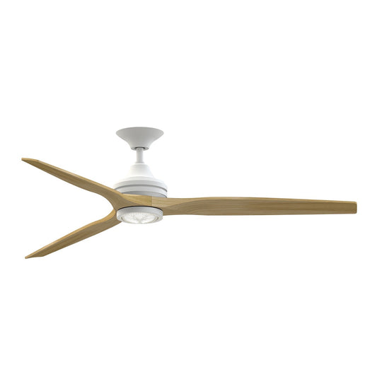 Fanimation Spitfire DC Custom 64in 1-Light Ceiling Fan | Matte White and Natural Buttonwood Blades | Covered Patio & Porch | Model FPD6721BMW-64N-LK