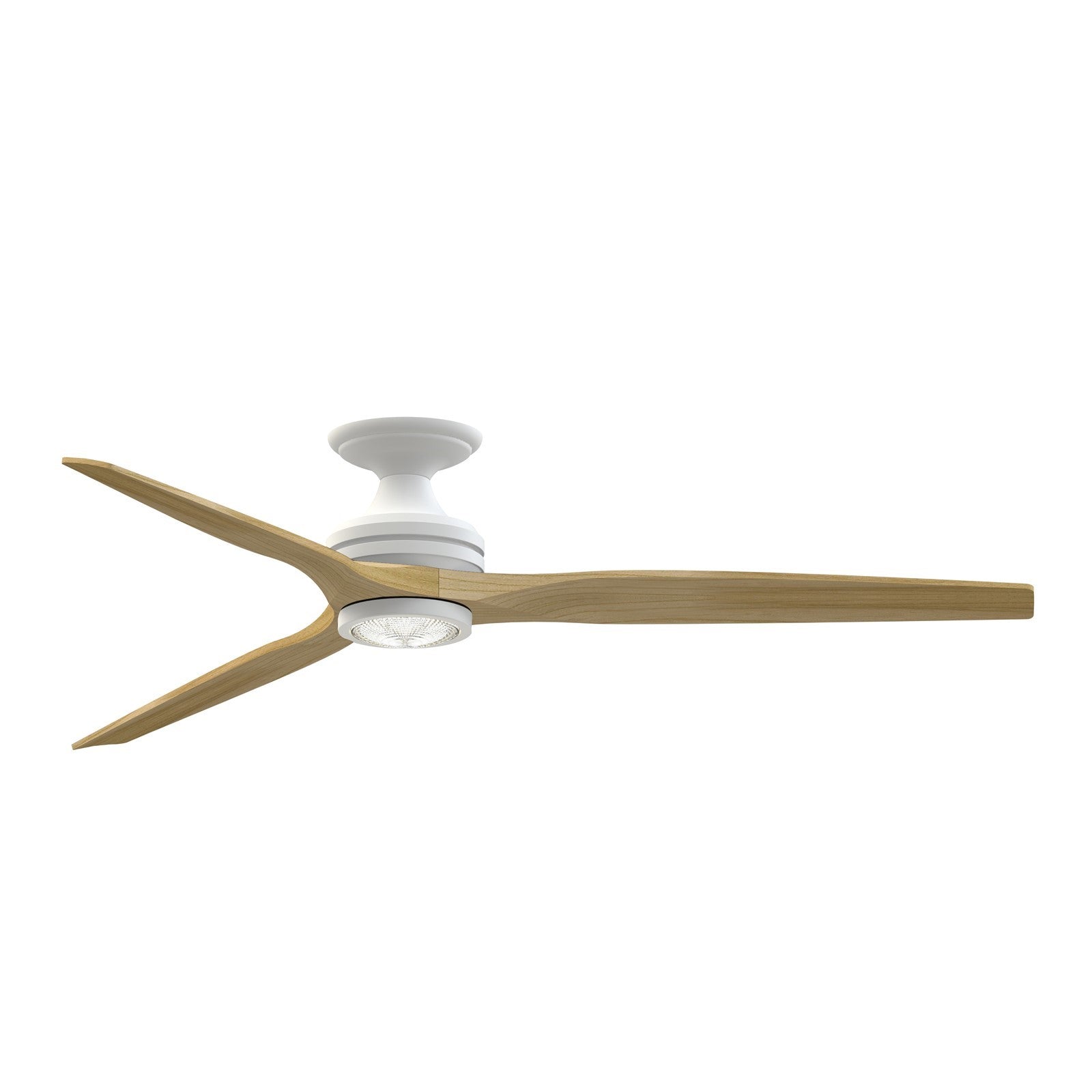 Fanimation Spitfire 64in Flush Ceiling Fan | Matte White with Natural Buttonwood Blades | Covered Patio & Bedroom | Model FPD6721BMW-64N-LK-F