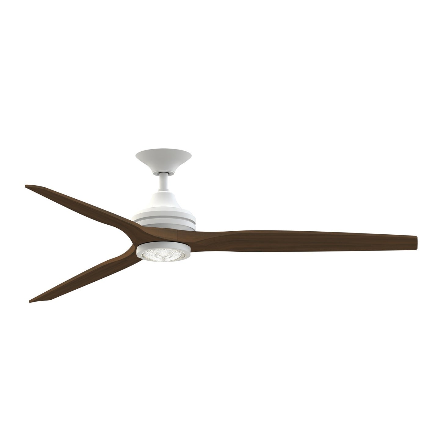 Fanimation Spitfire DC Custom 64in Downrod Ceiling Fan with LED Light | Matte White and Whiskey Wood | Covered Patio | Model FPD6721BMW-64WK-LK