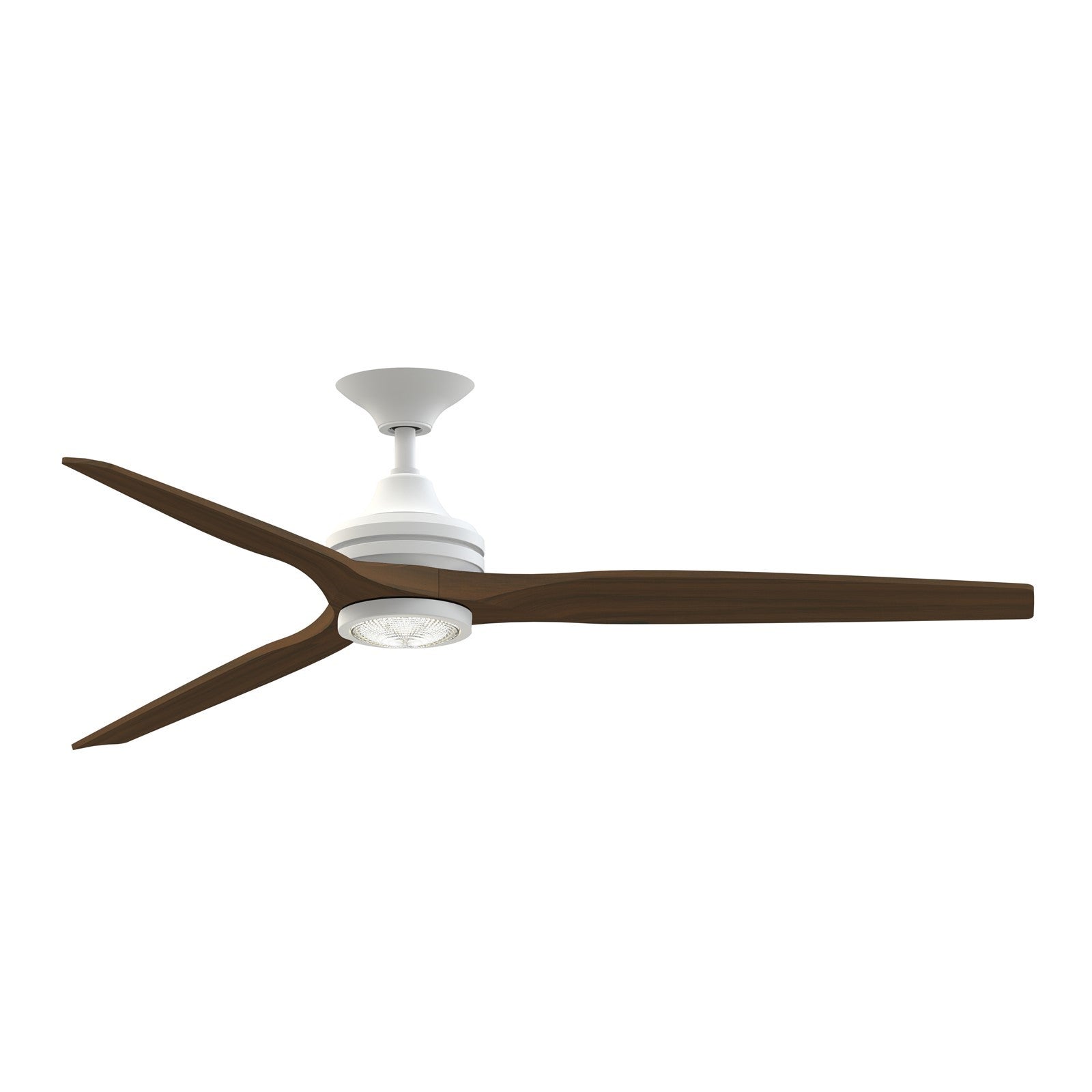 Fanimation Spitfire DC Custom 64in Downrod Ceiling Fan with LED Light | Matte White and Whiskey Wood | Covered Patio | Model FPD6721BMW-64WK-LK