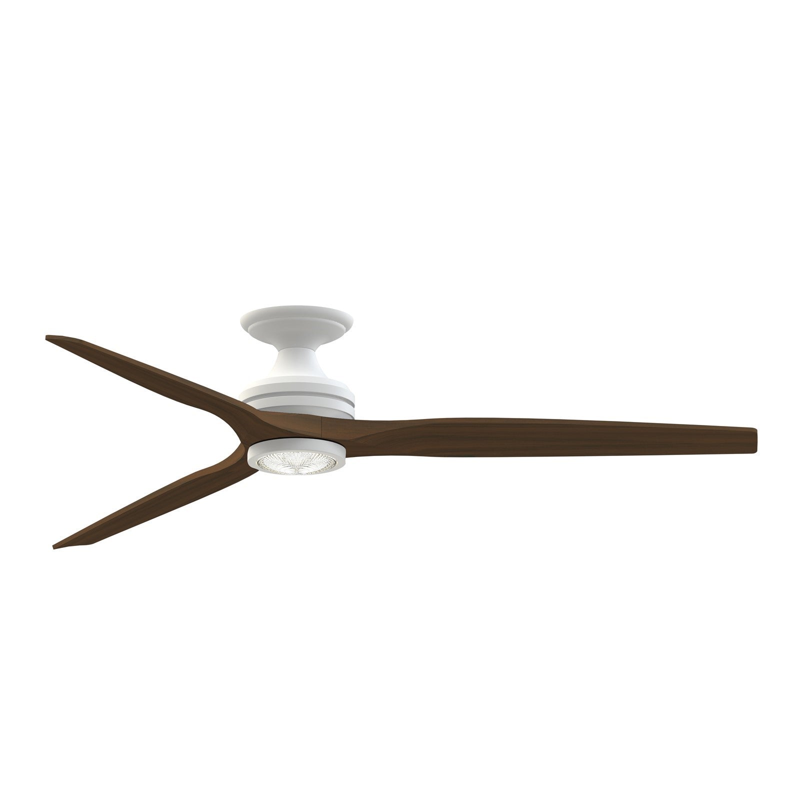 Fanimation Spitfire DC Custom 64in Flush Mount Ceiling Fan with LED Light | Matte White and Whiskey Wood | Covered Patio | Model FPD6721BMW-64WK-LK-F