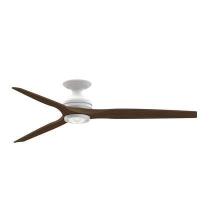Fanimation Spitfire DC Custom 64in Flush Mount Ceiling Fan with LED Light | Matte White and Whiskey Wood | Covered Patio | Model FPD6721BMW-64WK-LK-F