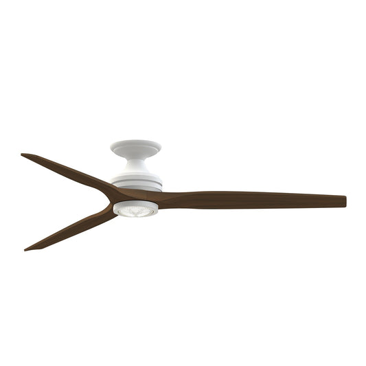 Fanimation Spitfire DC Custom 64in Flush Mount Ceiling Fan with LED Light | Matte White and Whiskey Wood | Covered Patio | Model FPD6721BMW-64WK-LK-F