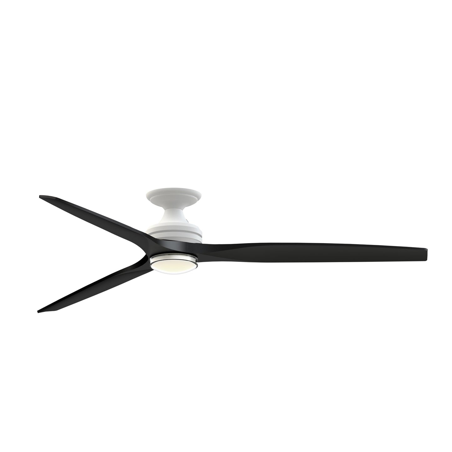 Fanimation Spitfire DC Custom 72in Flush 1-Light Ceiling Fan | Matte White and Black Buttonwood | Covered Patio | Model FPD6721BMW-72BL-DWLK-F
