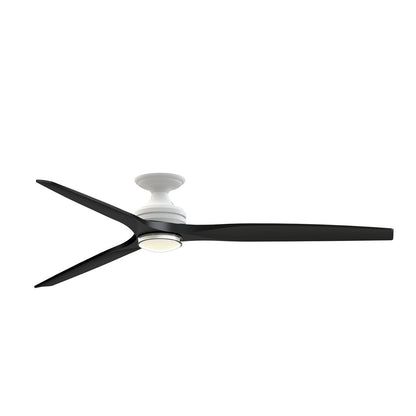 Fanimation Spitfire DC Custom 72in Flush 1-Light Ceiling Fan | Matte White and Black Buttonwood | Covered Patio | Model FPD6721BMW-72BL-DWLK-F