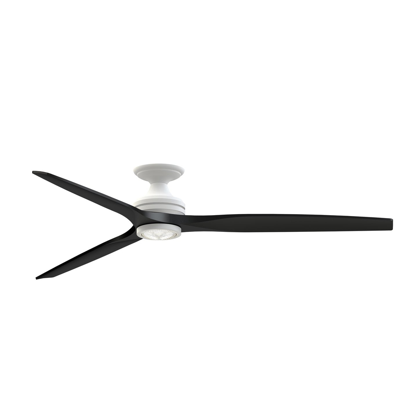Fanimation Spitfire DC Custom 72in Flush Ceiling Fan | Matte White and Black Buttonwood | Covered Patio & Sunroom | Model FPD6721BMW-72BL-LK-F