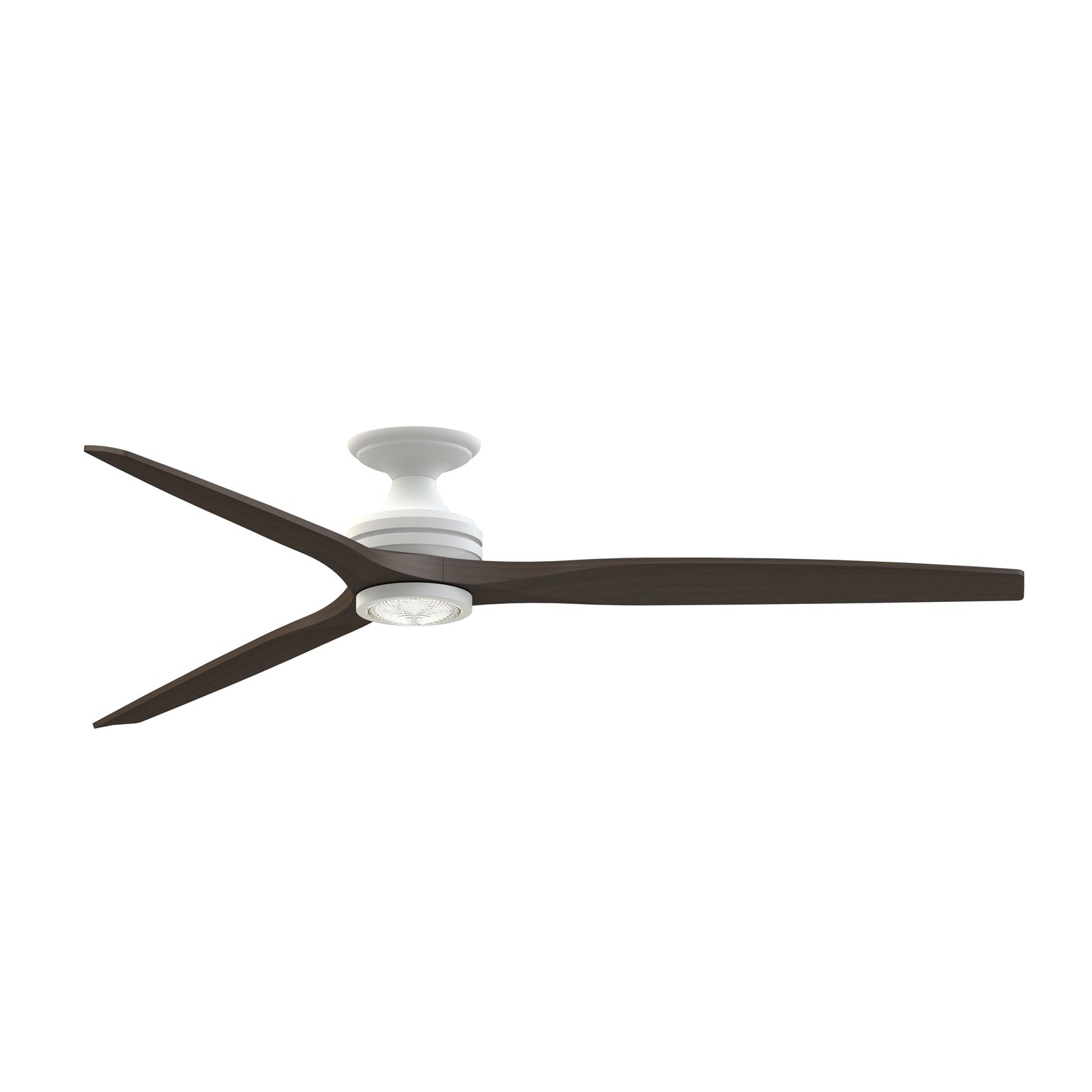 Fanimation Spitfire DC Custom 72in Flush Ceiling Fan | Matte White and Dark Walnut Wood | Covered Patio & Living Room | Model FPD6721BMW-72DWALKF