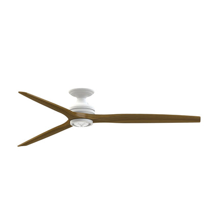 Fanimation Spitfire DC Custom 72in Flush Ceiling Fan with LED Light | Matte White and Koa Wood Blades | Covered Patio | Model FPD6721BMW-72K-LK-F