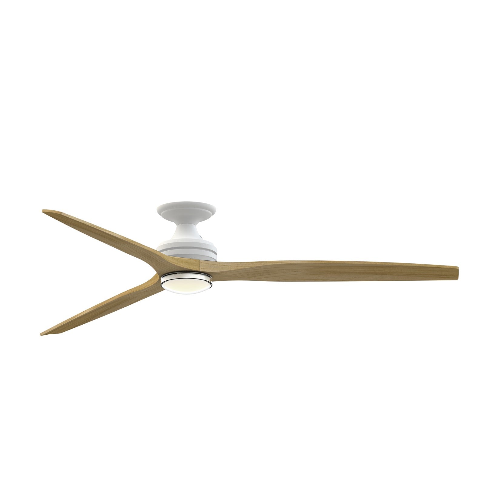 Fanimation Spitfire DC Custom 72in Flush Ceiling Fan | Matte White and Natural Blades | Covered Patio & Sunroom | Model FPD6721BMW-72N-DWLK-F