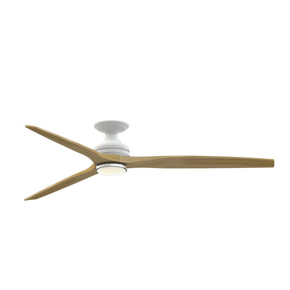 Fanimation Spitfire DC Custom 72in Flush Ceiling Fan | Matte White and Natural Blades | Covered Patio & Sunroom | Model FPD6721BMW-72N-DWLK-F