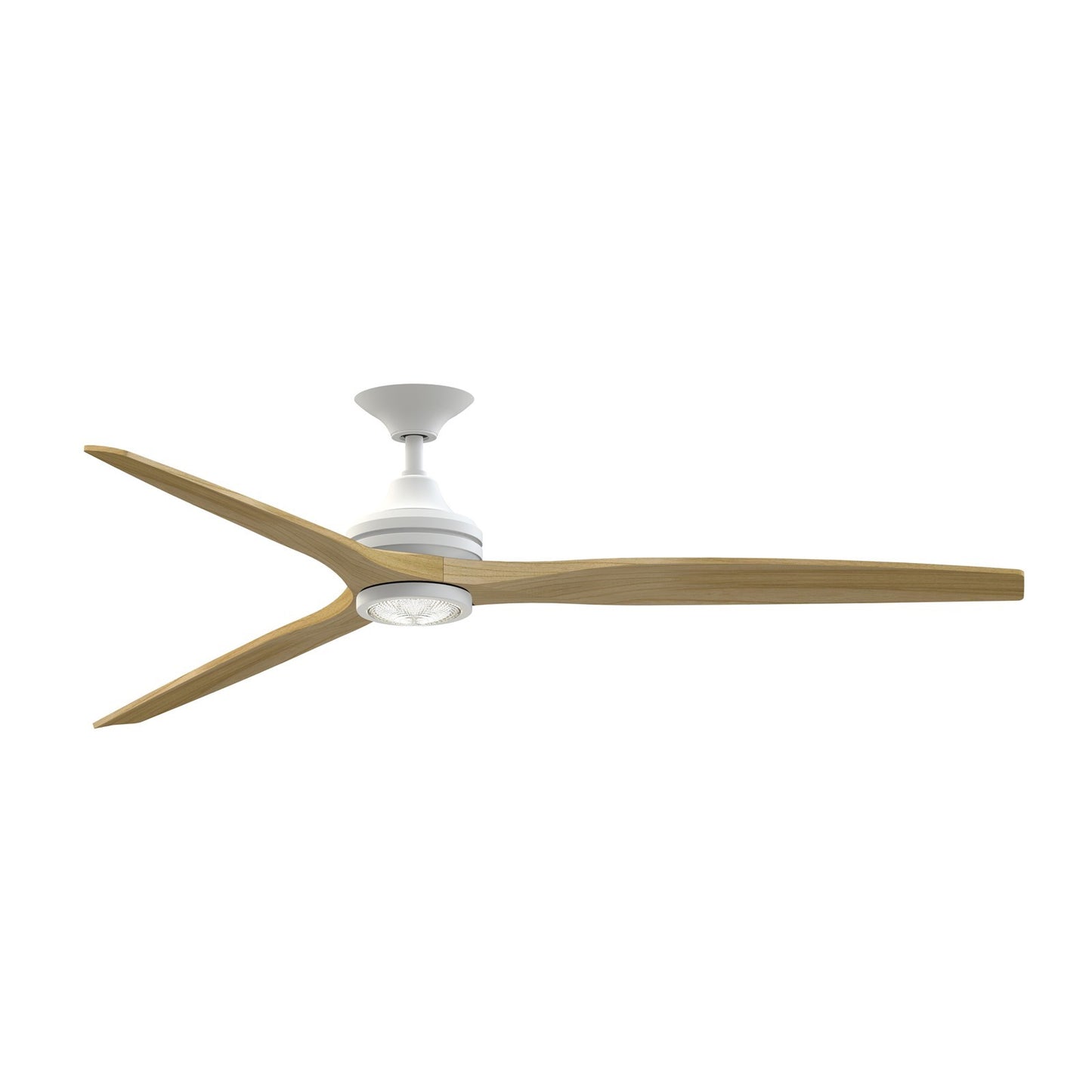 Fanimation Spitfire DC Custom 72in Smart Ceiling Fan with LED Light Kit | Matte White and Natural Buttonwood Blades | Model FPD6721BMW-72N-LK