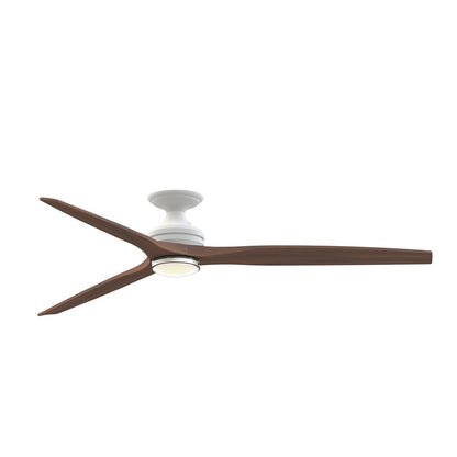 Fanimation Spitfire DC Custom 72in Flush 1-Light Ceiling Fan | Matte White and Whiskey Wood Buttonwood | Covered Patio | Model FPD6721BMW-72WK-DWLK-F