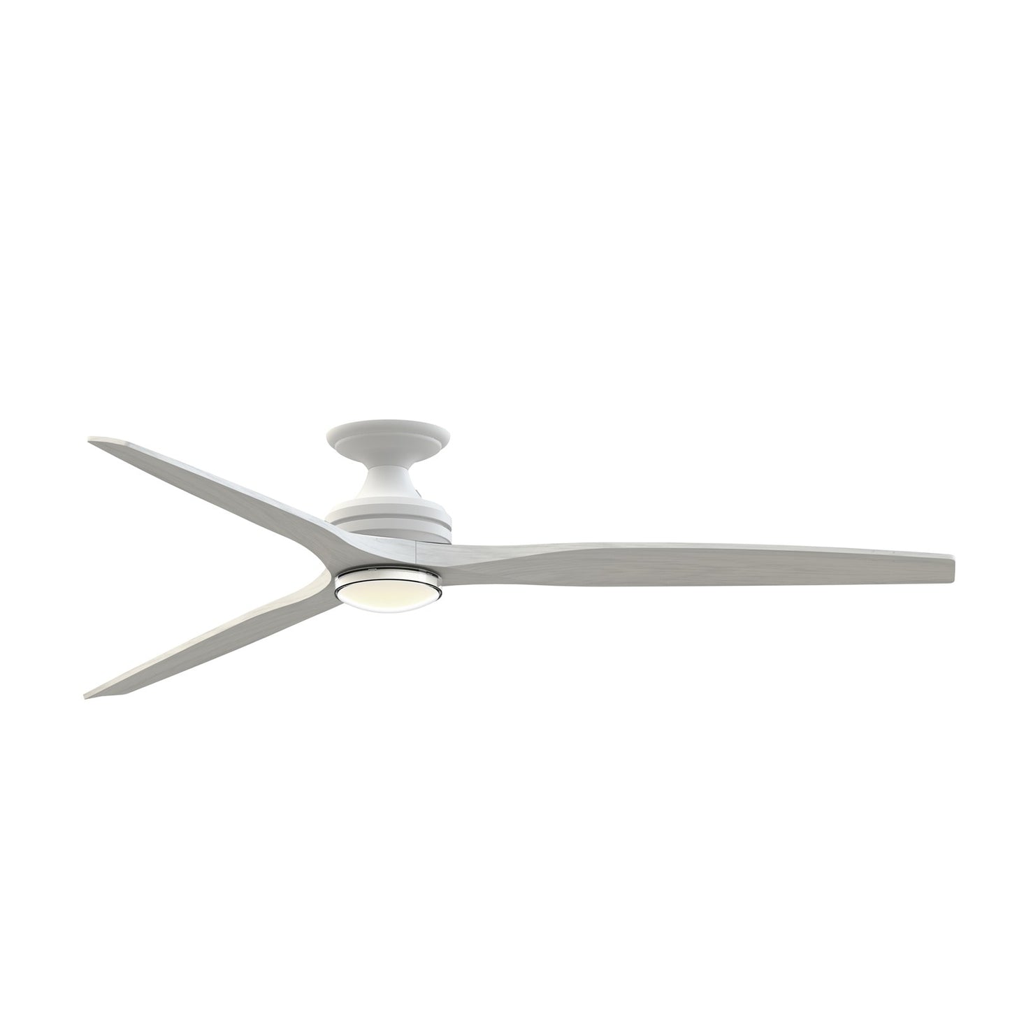 Fanimation Spitfire DC Custom 72in Flush Ceiling Fan | Matte White and White Washed Buttonwood Blades | Covered Patio | Model FPD6721BMW-72WW-DWLK-F