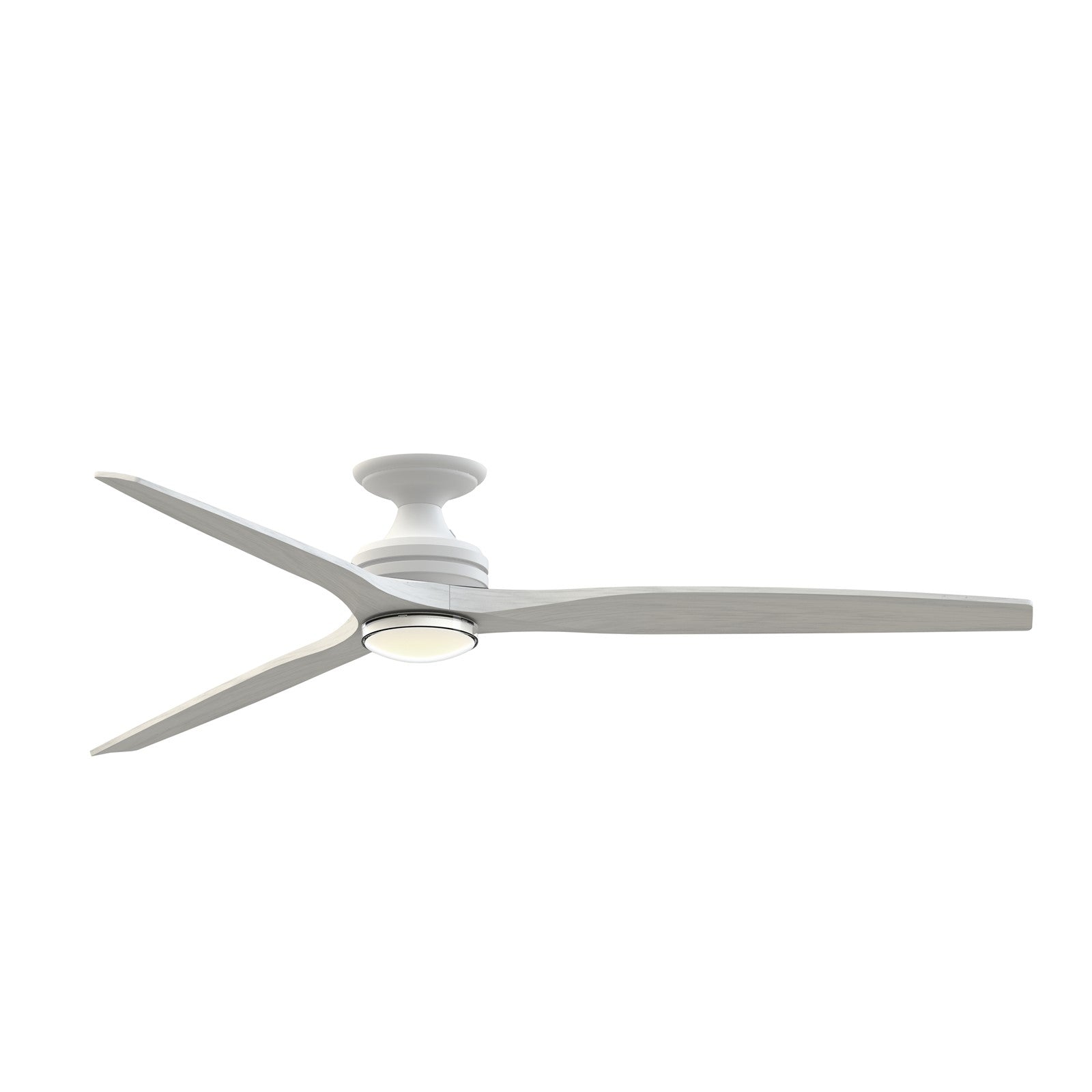 Fanimation Spitfire DC Custom 72in Flush Ceiling Fan | Matte White and White Washed Buttonwood Blades | Covered Patio | Model FPD6721BMW-72WW-DWLK-F