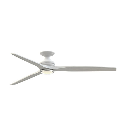 Fanimation Spitfire DC Custom 72in Flush Ceiling Fan | Matte White and White Washed Buttonwood Blades | Covered Patio | Model FPD6721BMW-72WW-DWLK-F