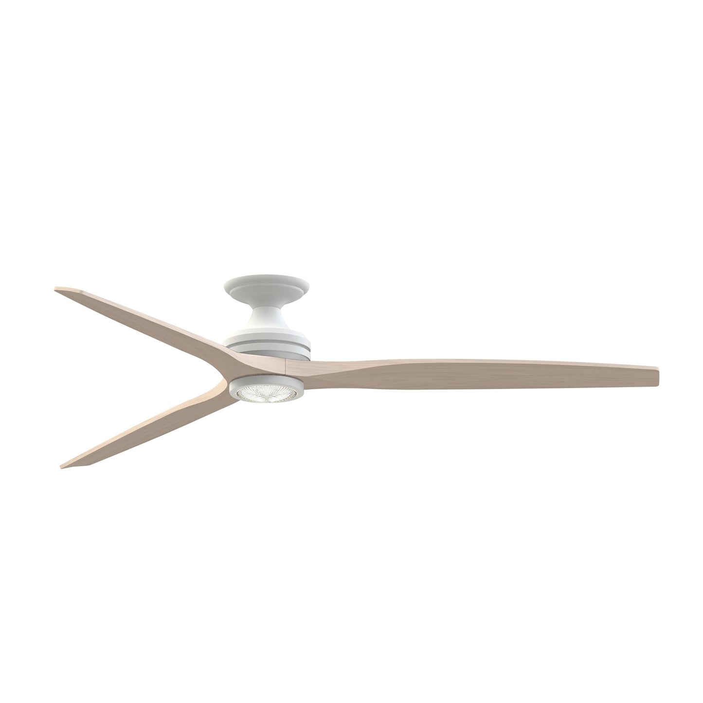 Fanimation Spitfire DC Custom 72in Flush Ceiling Fan with LED Light Kit | Matte White and White Washed Buttonwood | Model FPD6721BMW-72WW-LK-F