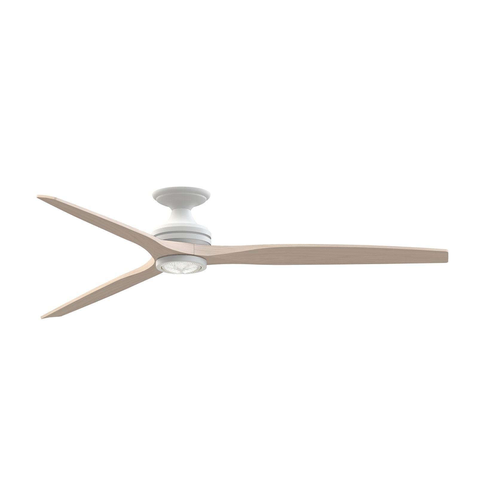Fanimation Spitfire DC Custom 72in Flush Ceiling Fan with LED Light Kit | Matte White and White Washed Buttonwood | Model FPD6721BMW-72WW-LK-F
