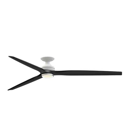 Fanimation Spitfire DC Custom 84in Flush 1-Light Ceiling Fan | Matte White and Black Buttonwood Blades | Low Ceiling | Model FPD6721BMW-84BL-DWLK-F