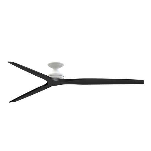 Fanimation Spitfire DC Custom 84in Flush Ceiling Fan | Matte White and Black Buttonwood Blades | Low Ceiling & Covered | Model FPD6721BMW-84BL-F