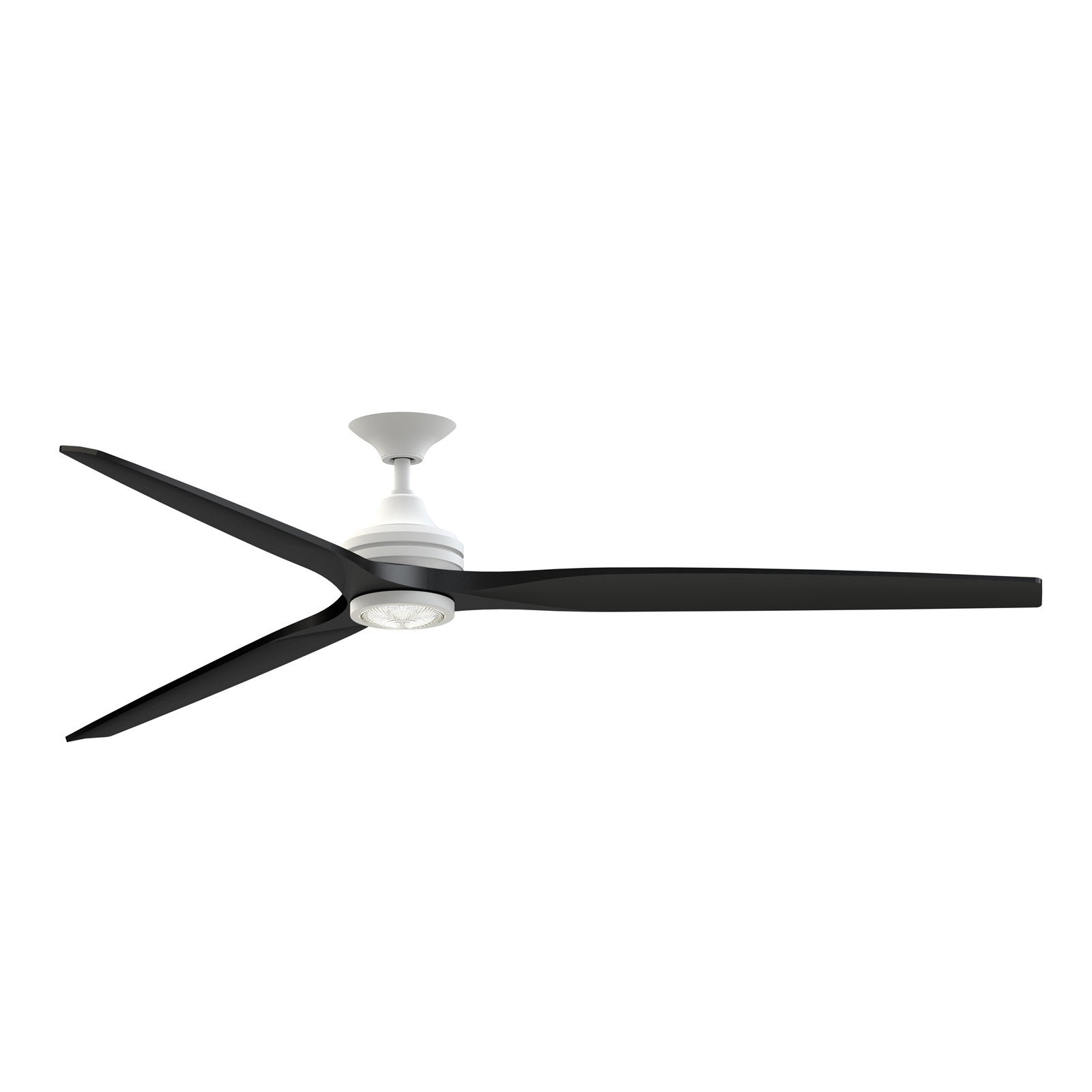 Fanimation Spitfire DC Custom 84in 1-Light Ceiling Fan | Matte White and Black Buttonwood Blades | Covered Patio & Living | Model FPD6721BMW-84BL-LK