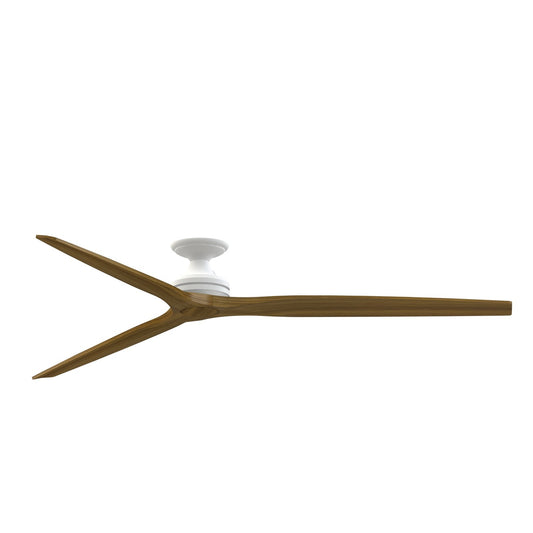 Fanimation Spitfire DC Custom 84in Flush Ceiling Fan | Matte White and Koa Wood Blades | Covered Patio & Low Ceiling | Model FPD6721BMW-84K-F