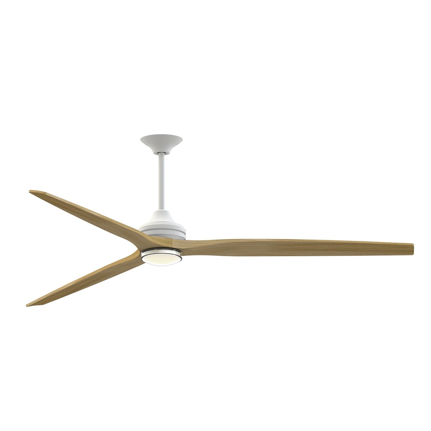 Fanimation Spitfire DC Custom 84in 1-Light Ceiling Fan | Matte White and Natural Buttonwood Blades | Covered Patio | Model FPD6721BMW-84N-DWLK