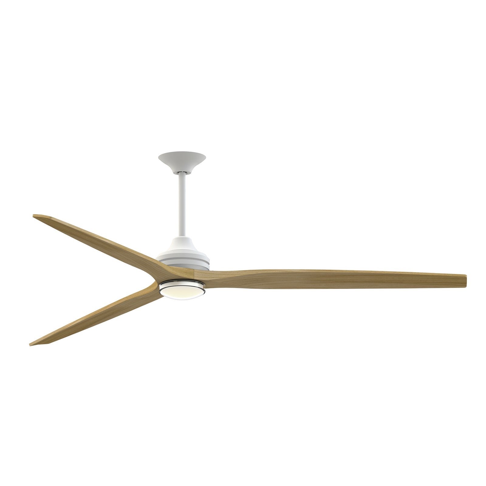 Fanimation Spitfire DC Custom 84in 1-Light Ceiling Fan | Matte White and Natural Buttonwood Blades | Covered Patio | Model FPD6721BMW-84N-DWLK