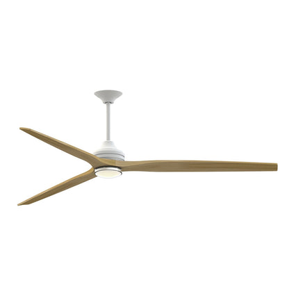Fanimation Spitfire DC Custom 84in 1-Light Ceiling Fan | Matte White and Natural Buttonwood Blades | Covered Patio | Model FPD6721BMW-84N-DWLK