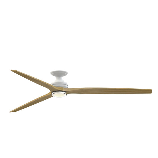 Fanimation Spitfire DC Custom 84in Flush 1-Light Ceiling Fan | Matte White and Natural Buttonwood Blades | Covered | Model FPD6721BMW-84N-DWLK-F