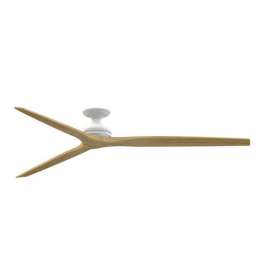 Fanimation Spitfire DC Custom 84in Flush Ceiling Fan (No Light) | Matte White and Natural Buttonwood Blades | Covered Patio | Model FPD6721BMW-84N-F