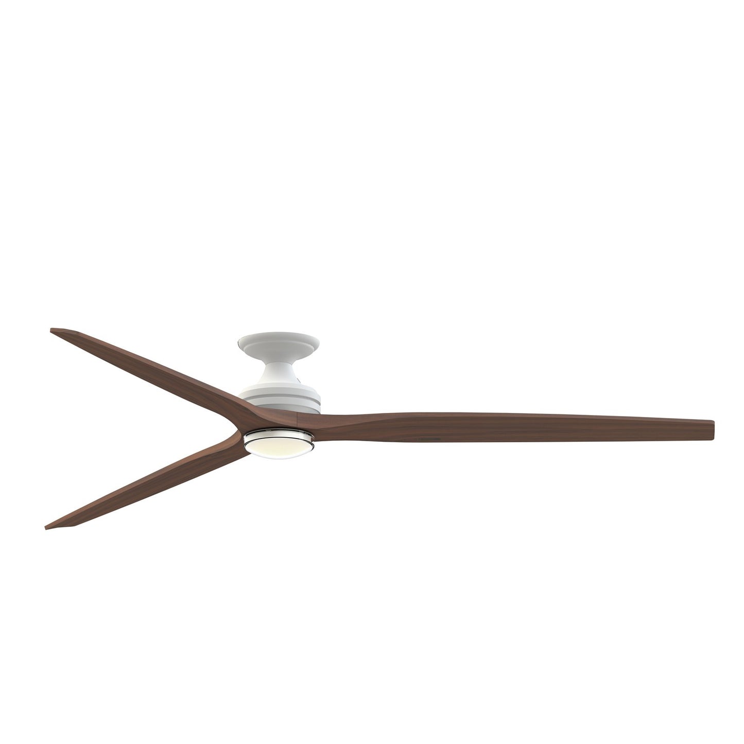 Fanimation Spitfire DC Custom 84in Flush Smart Ceiling Fan | Matte White and Whiskey Wood | Covered Patio & Great Room | Model FPD6721BMW-84WK-DWLK-F