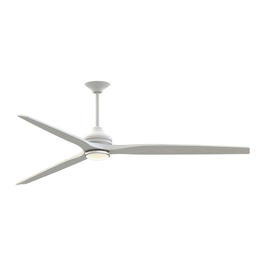 Fanimation Spitfire DC Custom 84in Smart Ceiling Fan | Matte White and White Washed Buttonwood Blades | Covered Patio | Model FPD6721BMW-84WW-DWLK