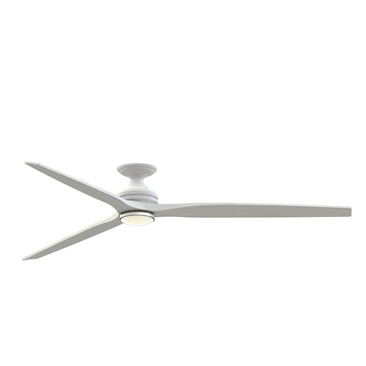 Fanimation Spitfire DC Custom 84in Flush Smart Ceiling Fan | Matte White and White Washed Buttonwood Blades | Covered | Model FPD6721BMW-84WW-DWLK-F