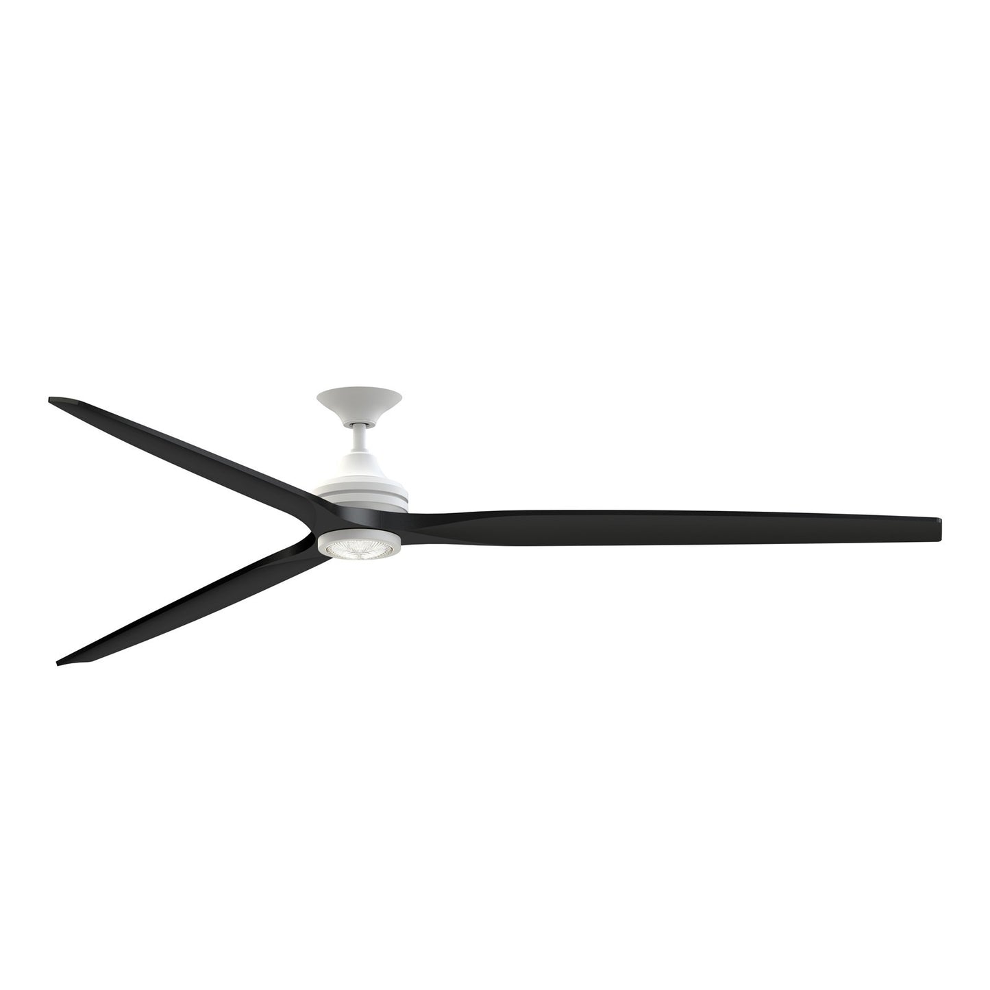Fanimation Spitfire DC Custom 96in Downrod Ceiling Fan with LED | Matte White and Black Buttonwood | Covered Patio & Great | Model FPD6721BMW-96BL-LK
