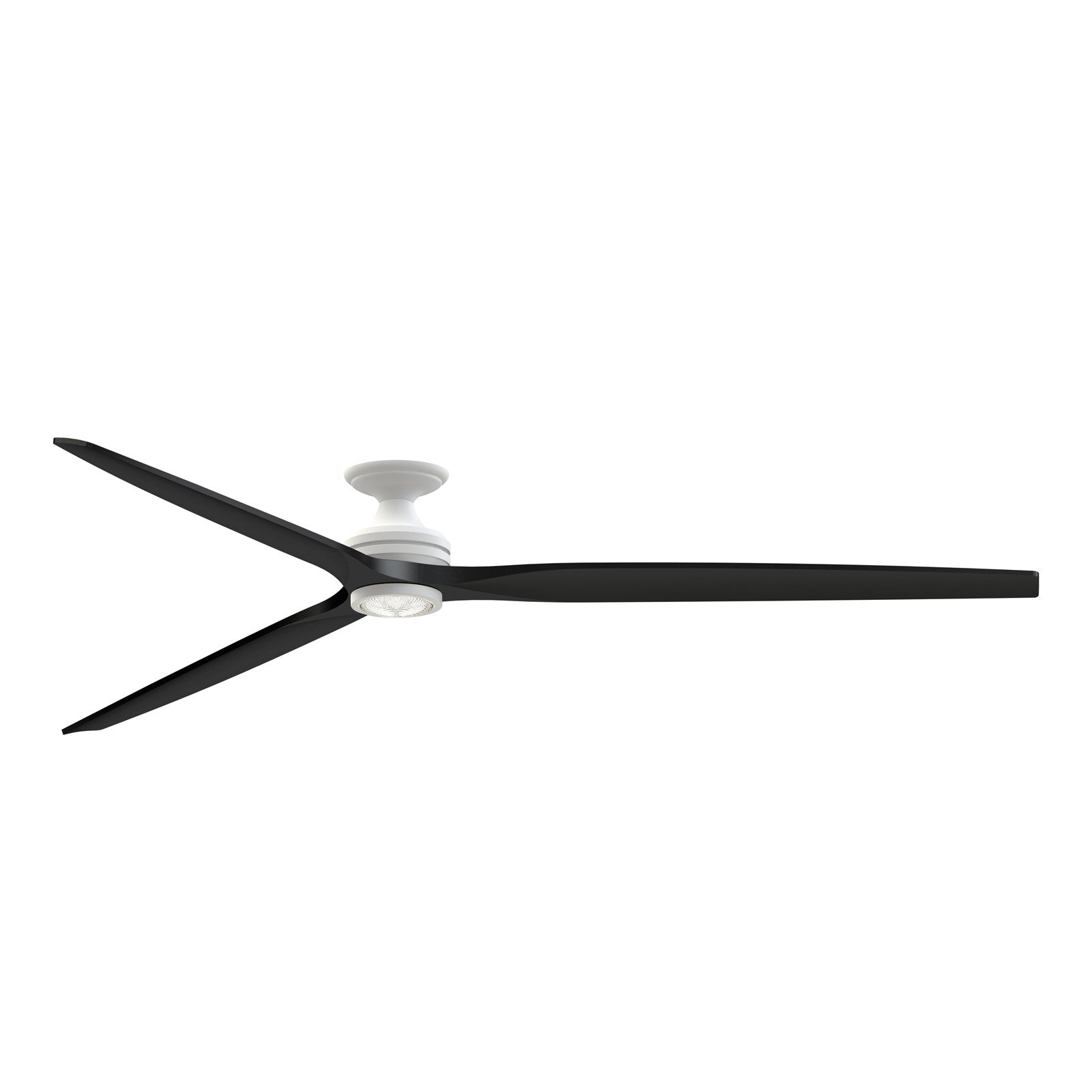 Fanimation Spitfire DC Custom 96in Flush Ceiling Fan with LED | Matte White and Black Buttonwood | Covered Patio & Great | Model FPD6721BMW-96BL-LK-F