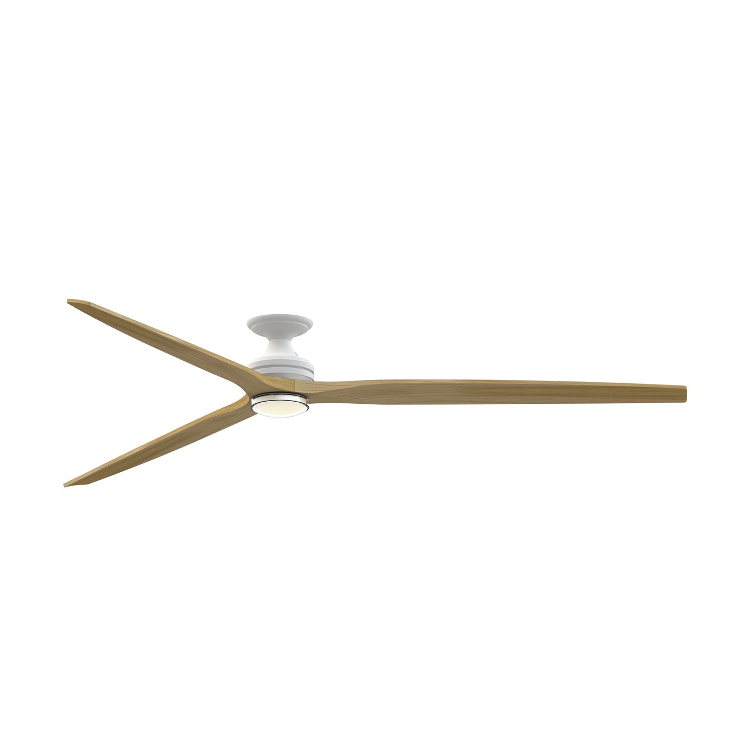 Fanimation Spitfire DC Custom 96in Flush Smart Ceiling Fan | Matte White and Natural Blades | Covered Patio & Great | Model FPD6721BMW-96N-DWLK-F