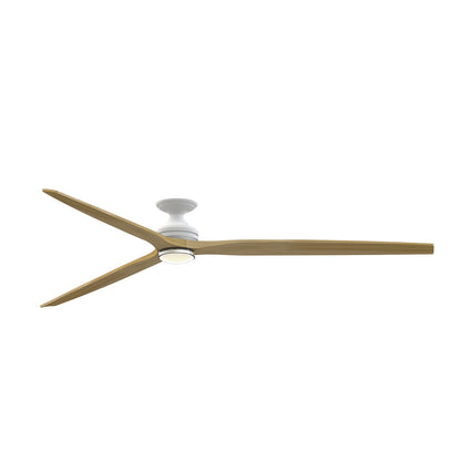 Fanimation Spitfire DC Custom 96in Flush Smart Ceiling Fan | Matte White and Natural Blades | Covered Patio & Great | Model FPD6721BMW-96N-DWLK-F