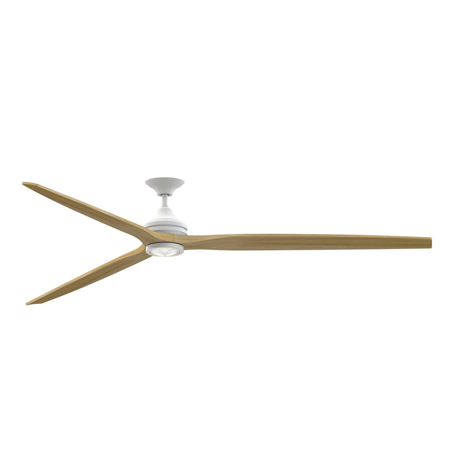 Fanimation Spitfire DC Custom 96in Downrod Ceiling Fan | Matte White and Natural Buttonwood | Covered Patio & Living Room | Model FPD6721BMW-96N-LK