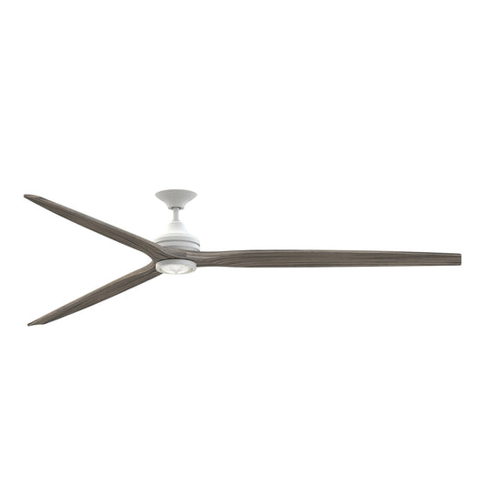 Fanimation Spitfire DC Custom 96in Downrod Ceiling Fan with LED Light | Matte White and Weathered Wood | Covered Patio | Model FPD6721BMW-96WE-LK