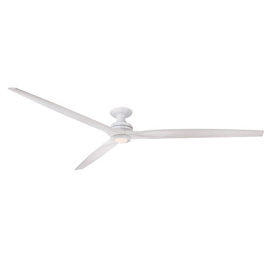 Fanimation Spitfire DC Custom 96in Flush Ceiling Fan with Light | Matte White and White Washed Buttonwood | Covered | Model FPD6721BMW-96WW-LK-F