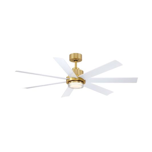 Fanimation Pendry 56in 7-Blade Smart Ceiling Fan | Contemporary Brushed Satin Brass and Matte White Composite Blades | Great | Model FPD6865BSMW-LK