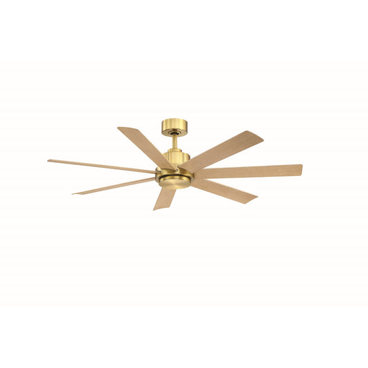 Fanimation Pendry 56in Smart Ceiling Fan | Satin Brass and Natural Composite Blades | Covered Patio & Living Room | 56 x 56 x 14.57 in, 6847 CFM | Model FPD6865BSN