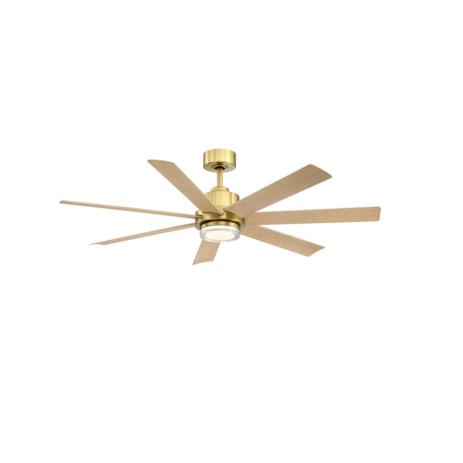 Fanimation Pendry 56in 7-Blade Smart Ceiling Fan | Contemporary Brushed Satin Brass and Natural Composite Blades | Great Room | Model FPD6865BSN-LK