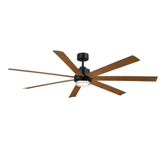 Fanimation Pendry 72in 7-Blade Smart Ceiling Fan | Contemporary Black with Koa Composite Blades | Great Room & Covered Patio | Model FPD6872BLKW-LK
