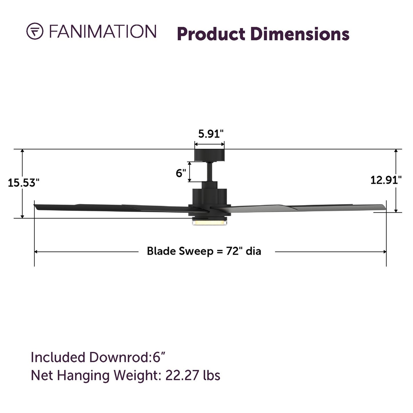 Fanimation Pendry 72in 7-Blade Smart Ceiling Fan | Contemporary Black with Black Composite Blades | Great Room & Covered Patio | Model FPD6872BLW-LK