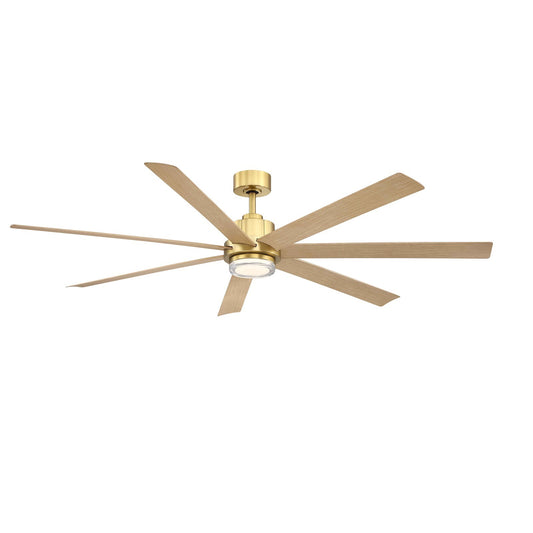 Fanimation Pendry 72in 7-Blade Smart Ceiling Fan | Contemporary Brushed Satin Brass and Natural Composite Blades | Great Room | Model FPD6872BSN-LK