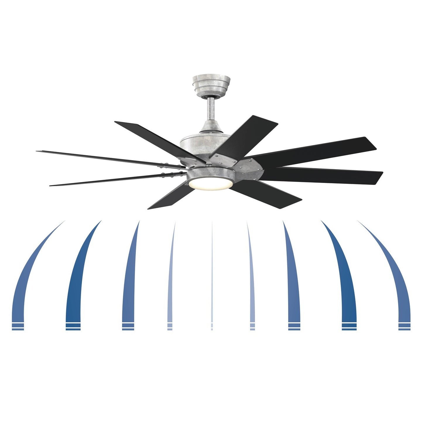 Fanimation Levon Custom 52in 8-Blade Ceiling Fan with LED Light | Black and Brushed Nickel Composite | Covered Patio | Model FPD7912BBL-52BN-LK