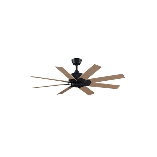 Fanimation Levon Custom 52in 8-Blade Ceiling Fan | Black and Natural Composite | Covered Patio & Bedroom | 52 x 52 x 15.73 in | Model FPD7912BBL-52N